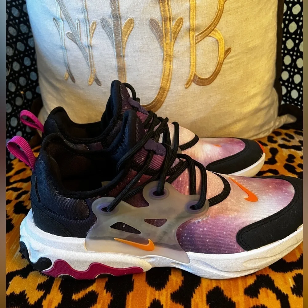NIKE React Presto Print Big Kids' Shoes Black-Total Orange Tennis Shoes Sneakers